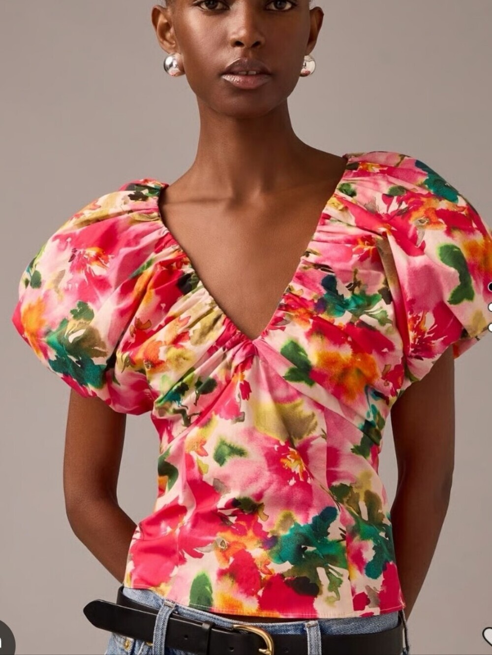 J. Crew Watercolor Floral Top in Pink, Yellow and Green